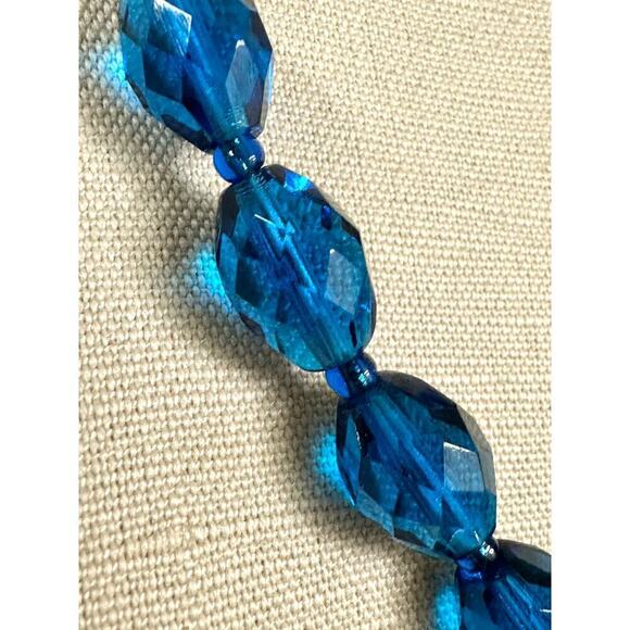 Bohemian Glass Necklace Blue With Original Tag Graduating Faceted Beads 24" - Picture 2 of 4